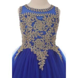 Royal blue strapless midi formal dress w/corset closure, beads & sequins size 16